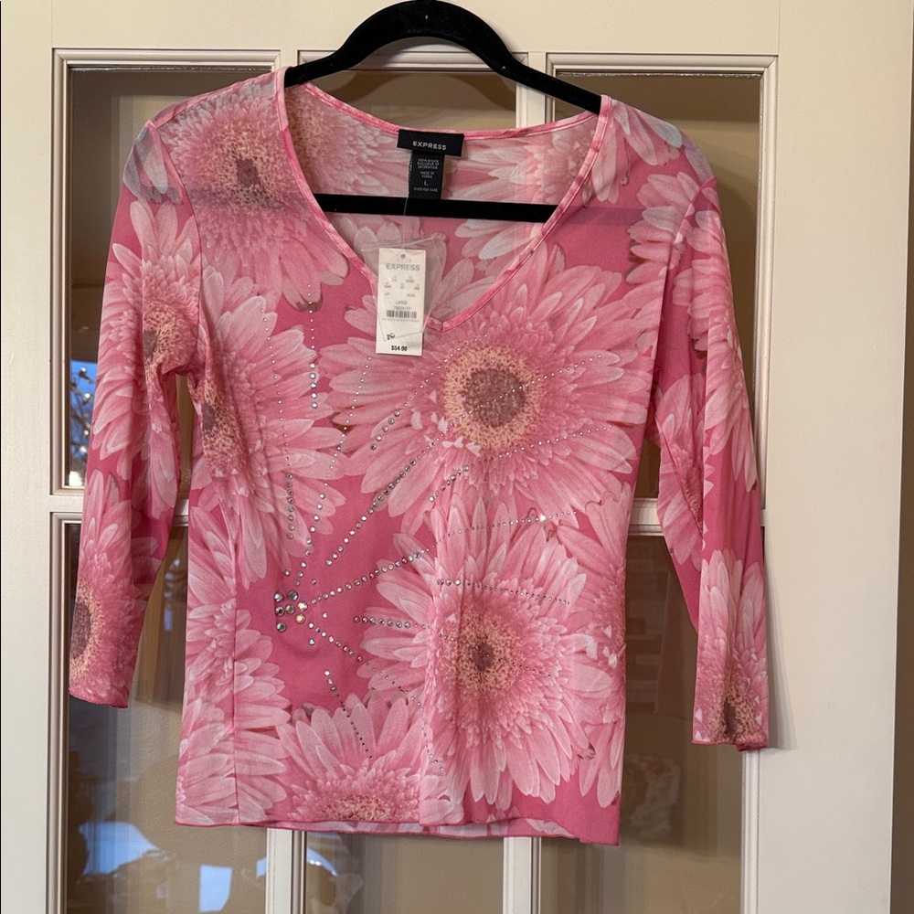 NWT Express  Pink Floral Women's Top size L